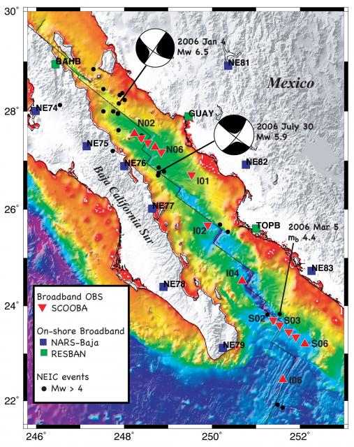 RCL Gulf of California seismometer locations (2008)